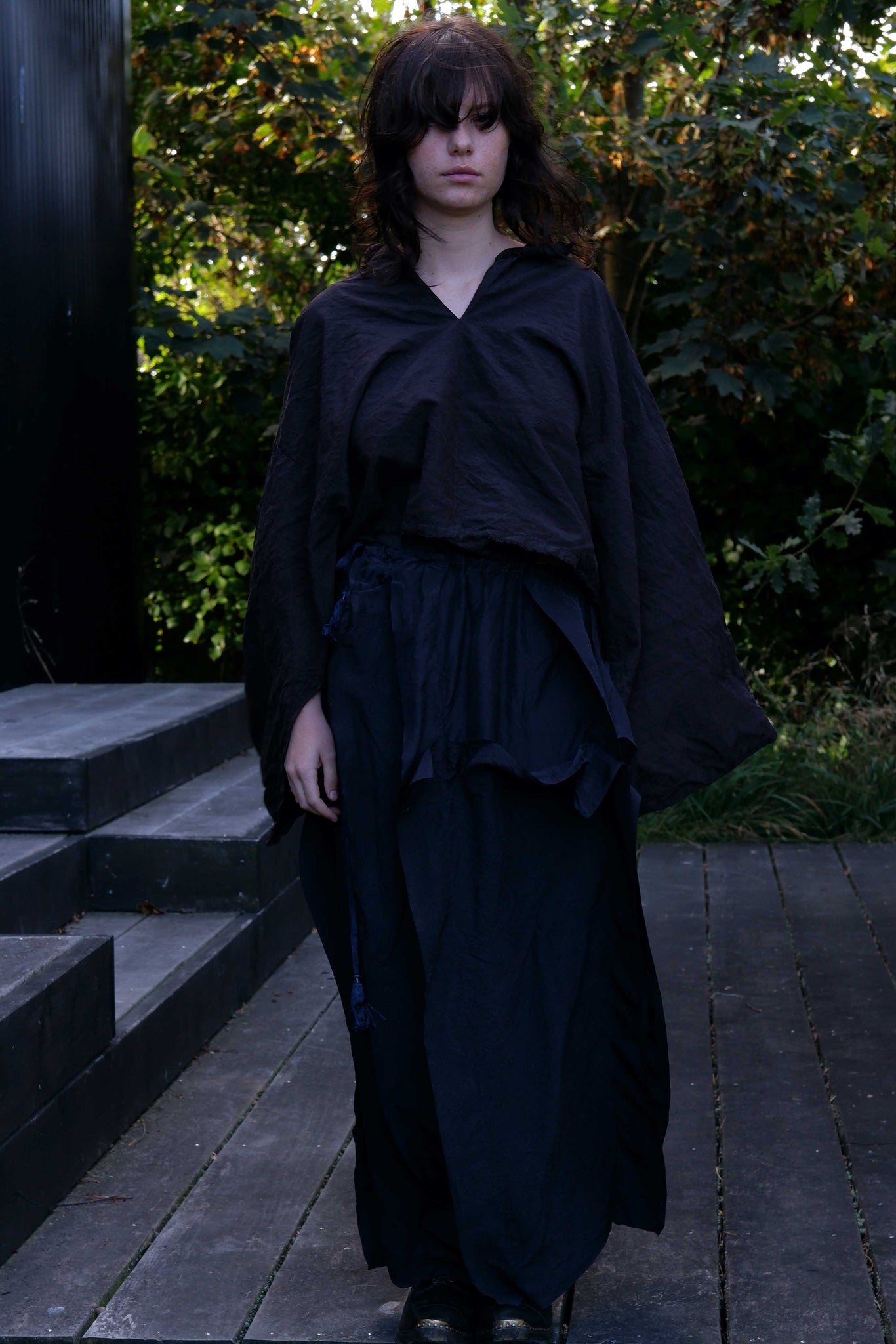 #478 Asymmetrical Skirt w. wide seams | Silk | Dark Blue