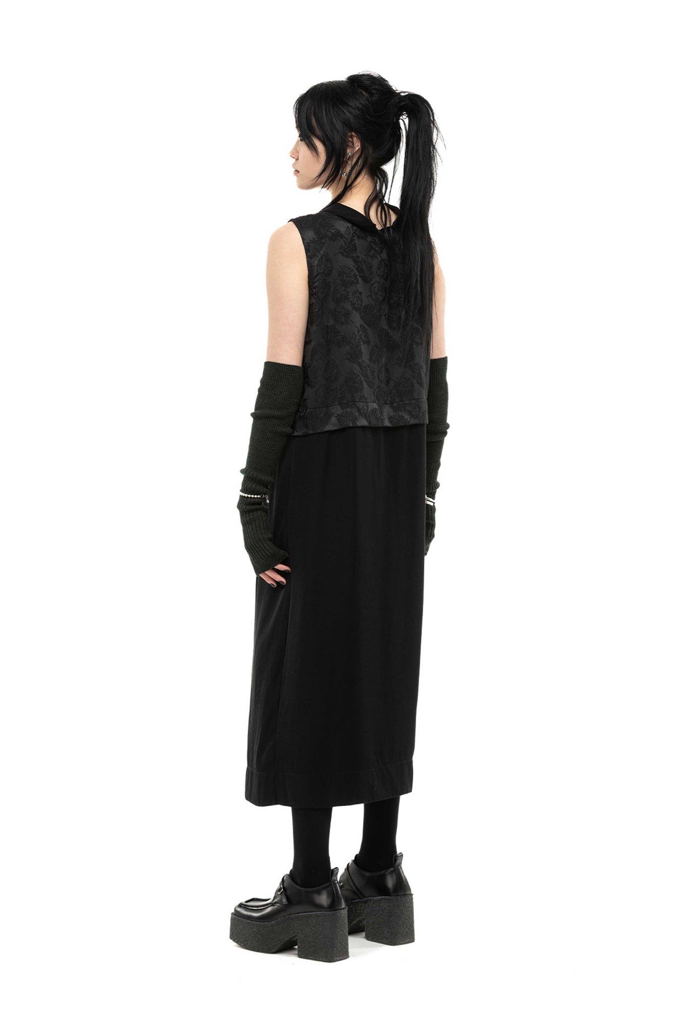 Double Vision Dress | Rayon Jacquard | Black Leaf