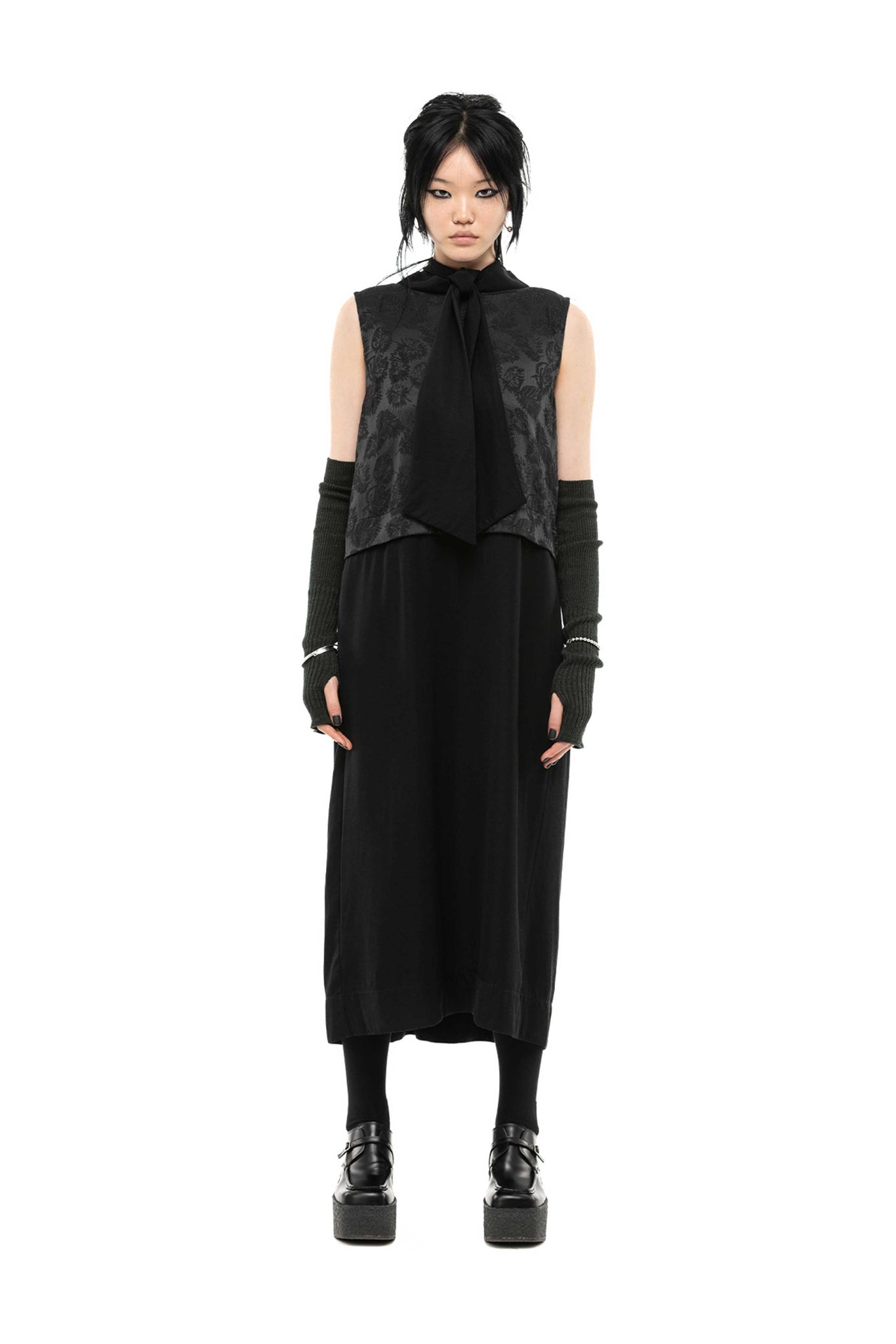 Double Vision Dress | Rayon Jacquard | Black Leaf