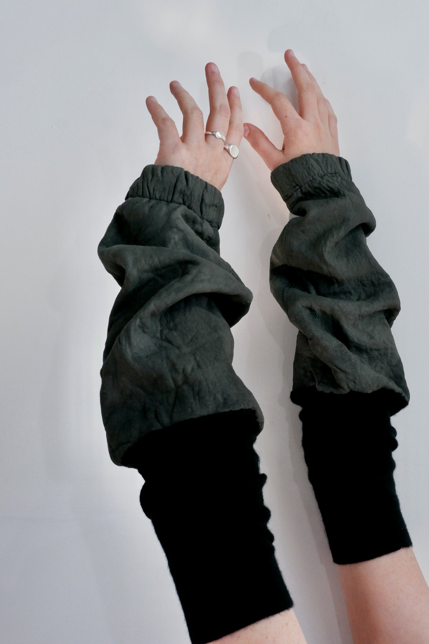 #692 Cuffs | Leather + Wool | Green + Black