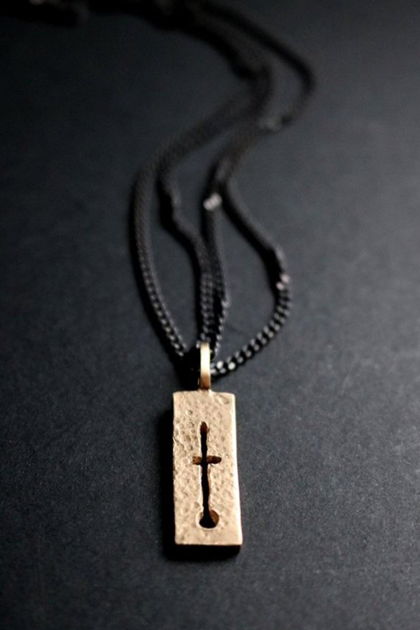 Embrasure Long Pendant | 9ct Gold + Oxidised chain