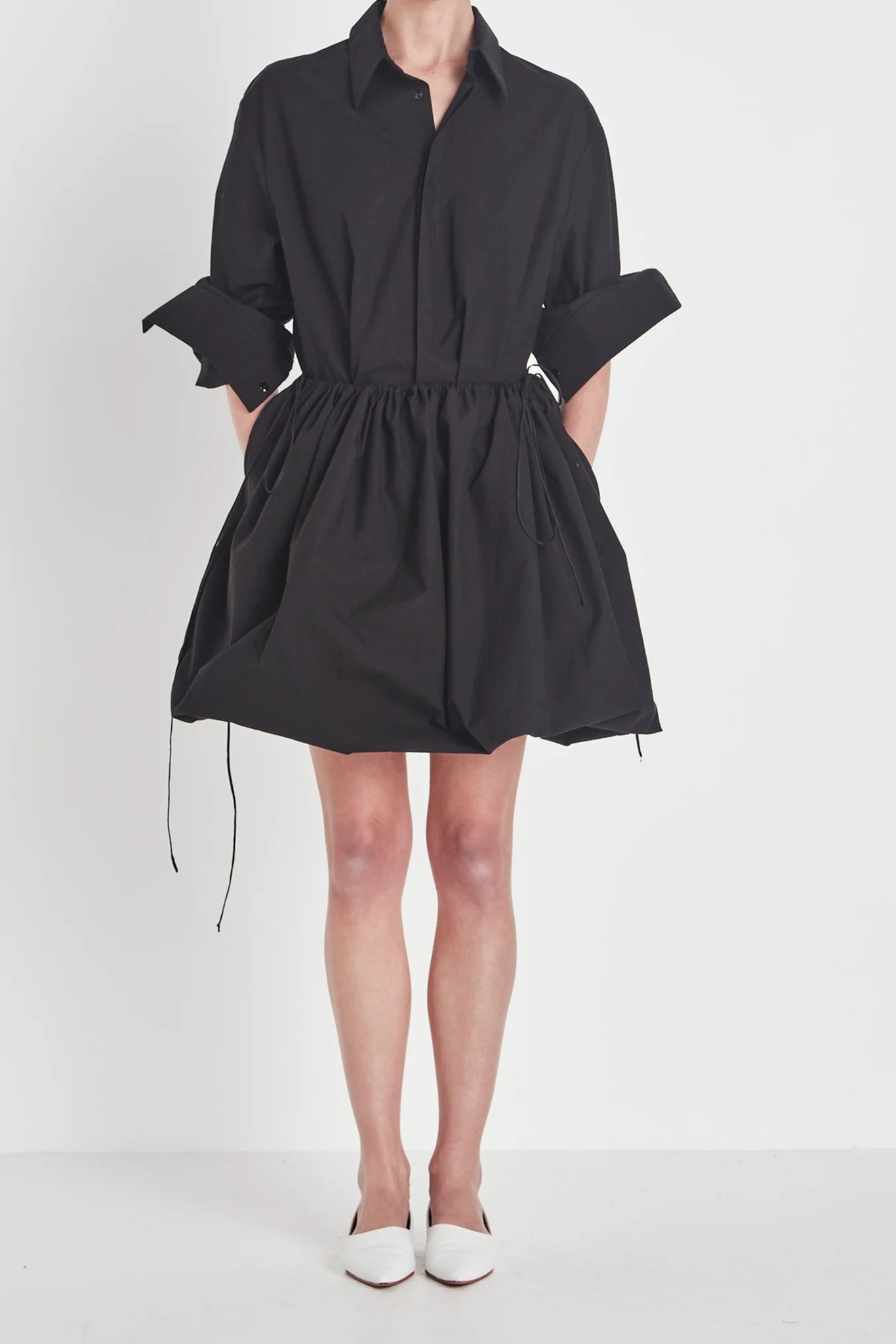 Draw Hem Shirt Dress | Japanese Cotton | Black