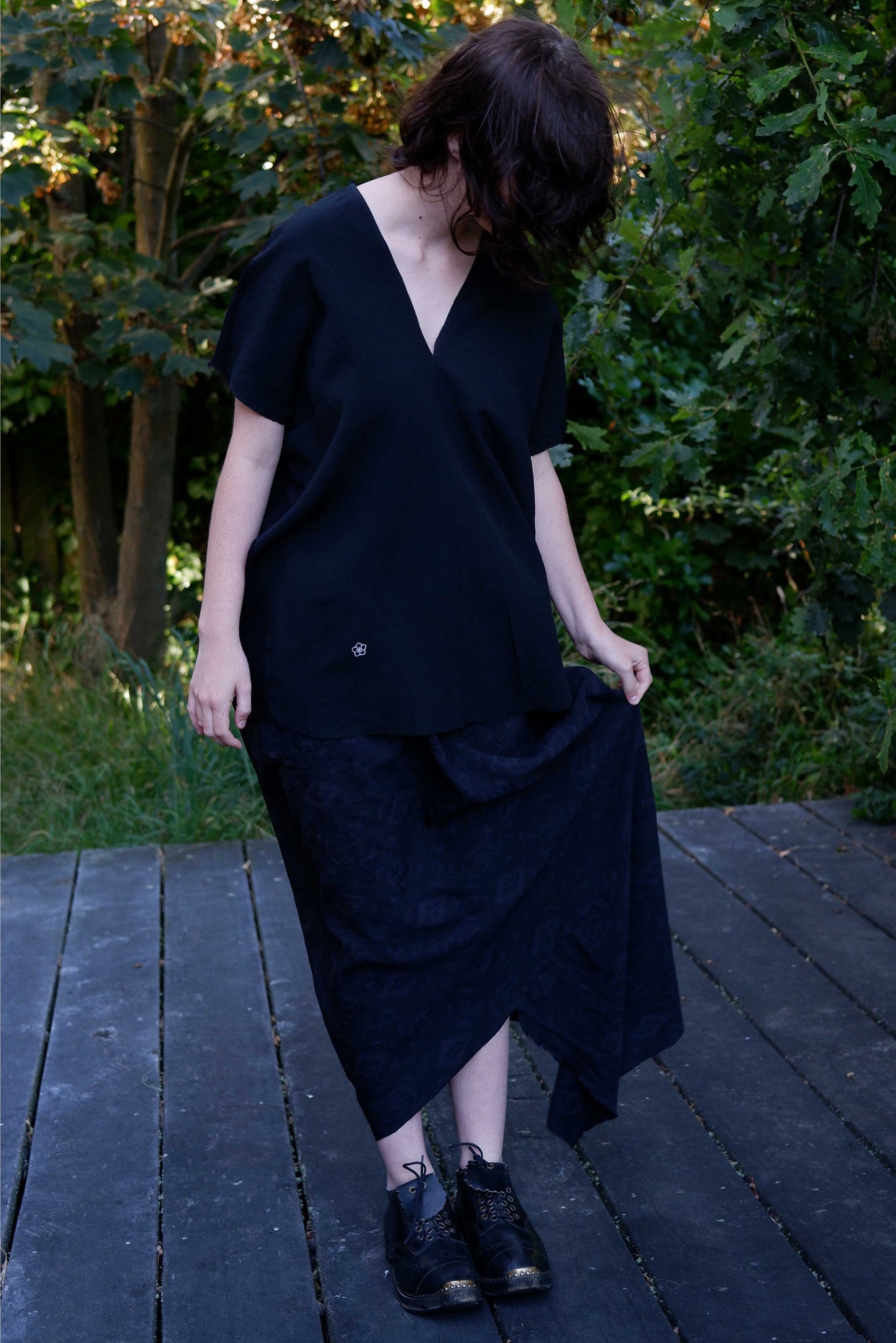 #471 V-Neck kimono top | Silk | Black