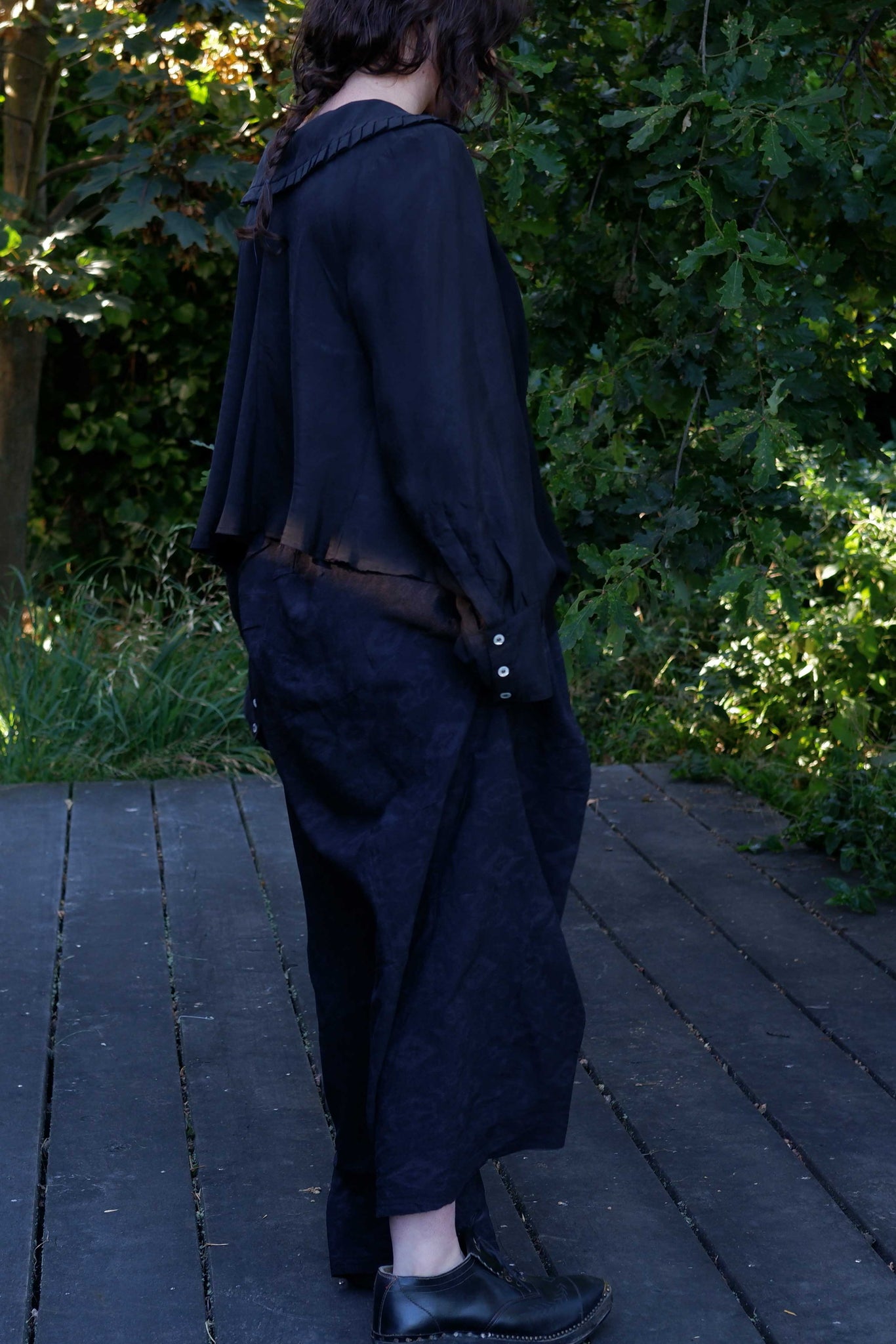 #474 Asymmetrical Skirt | Silk | Blue/black
