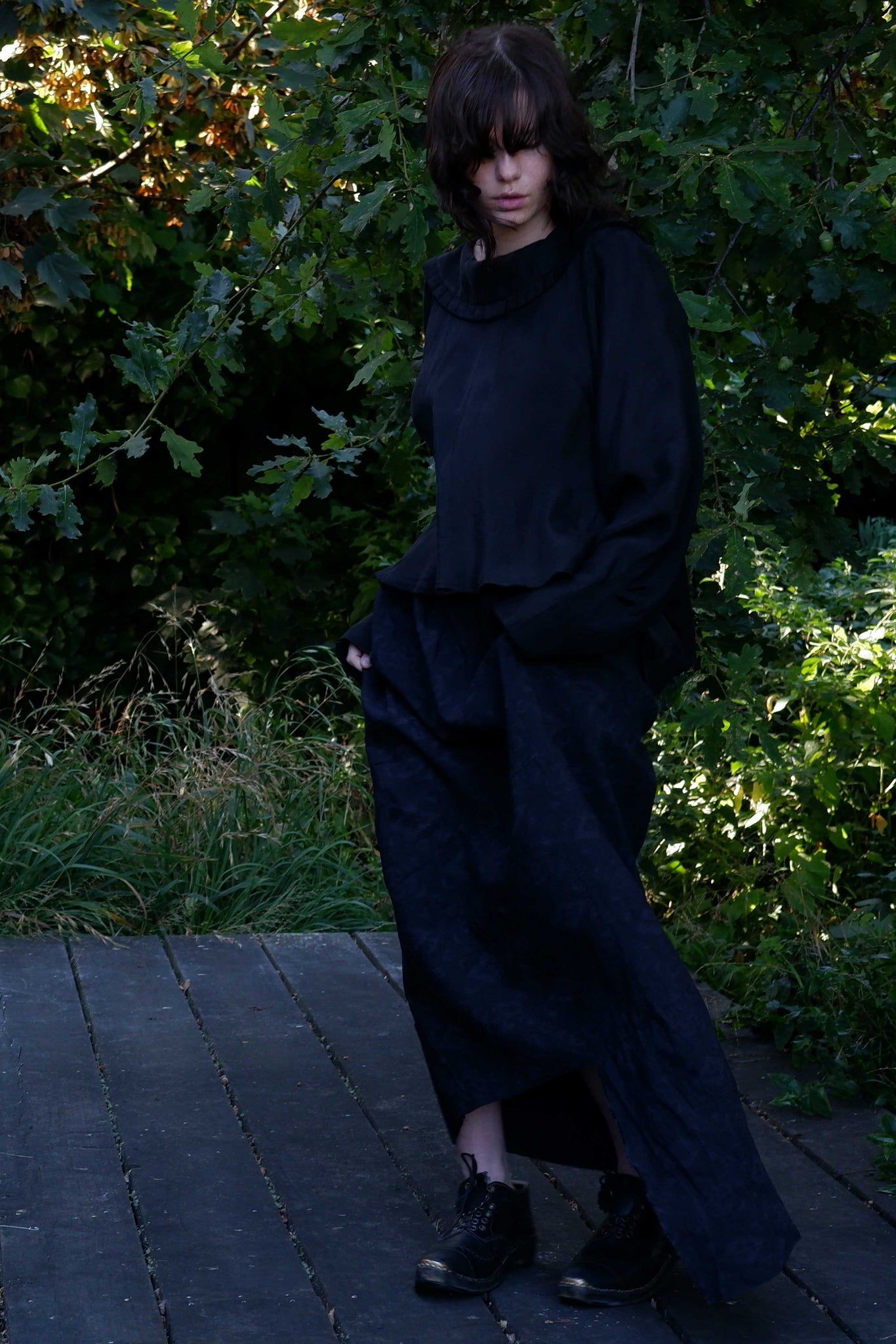#474 Asymmetrical Skirt | Silk | Blue/black