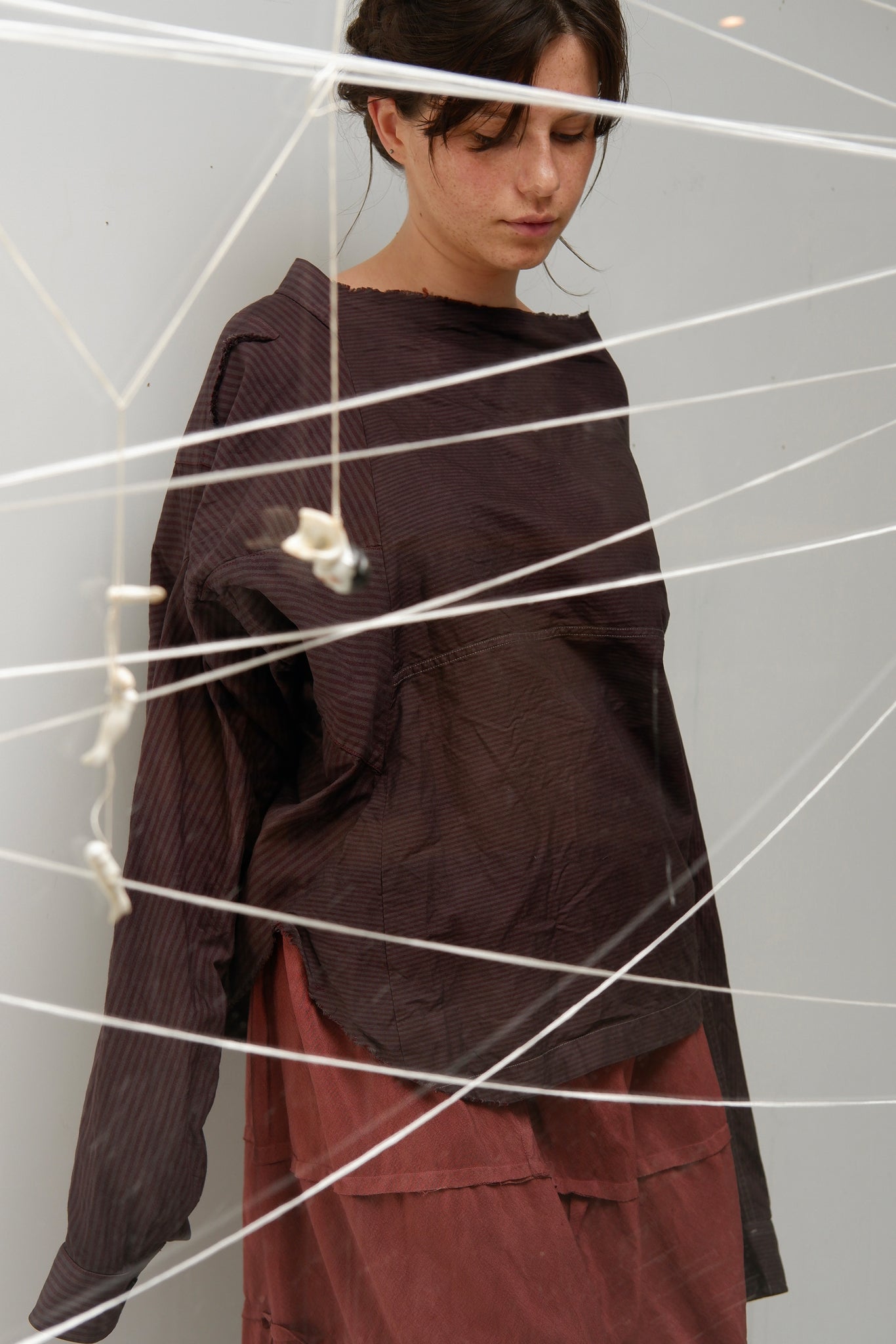 #657 Pinstripe 'Sideways' Shirt | Cotton | Maroon