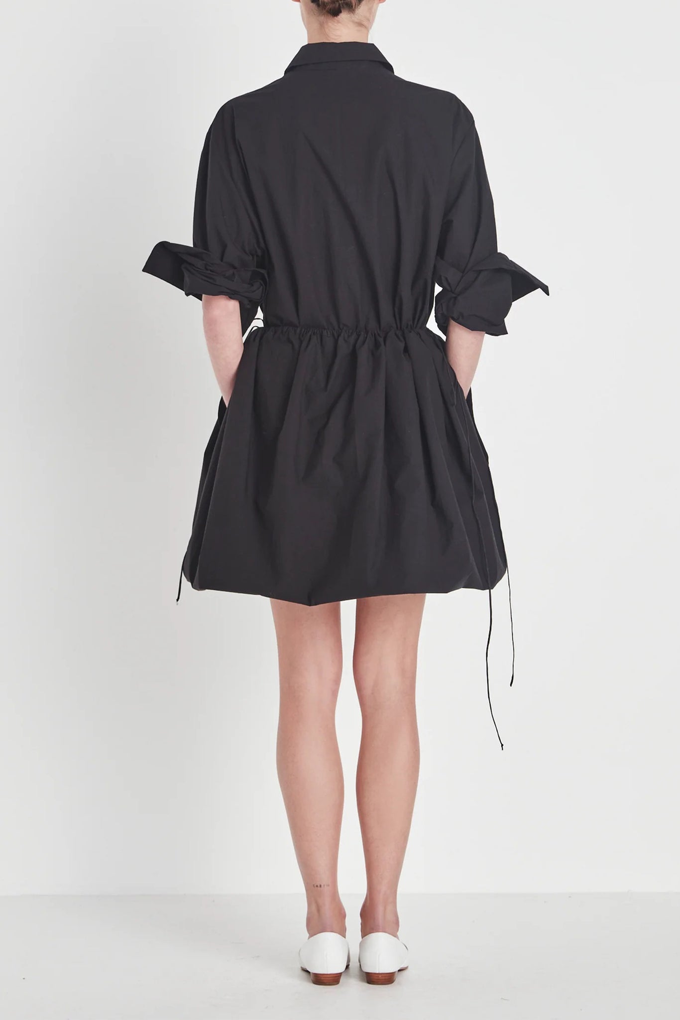 Draw Hem Shirt Dress | Japanese Cotton | Black