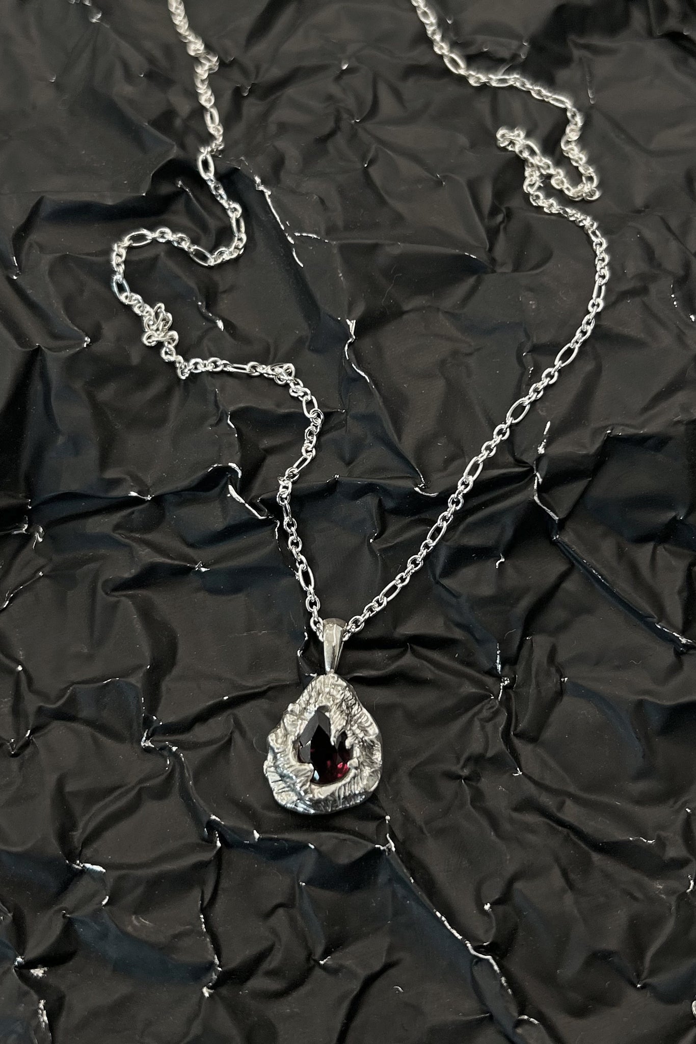 Husk Pendant Necklace | Sterling silver + Almandine Garnet
