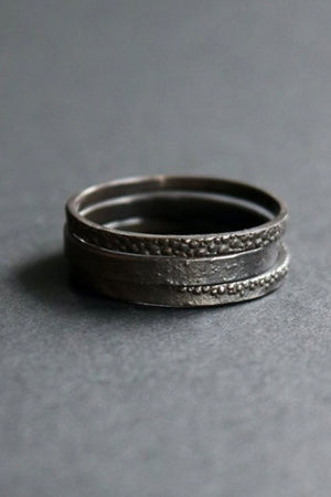 Fine stacker Rings | Oxidised Silver | Set of 3