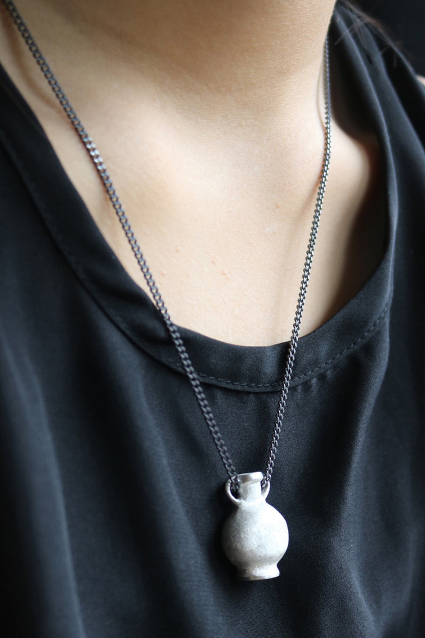 Tiny Vessel | Polished Silver on an Oxidised Chain