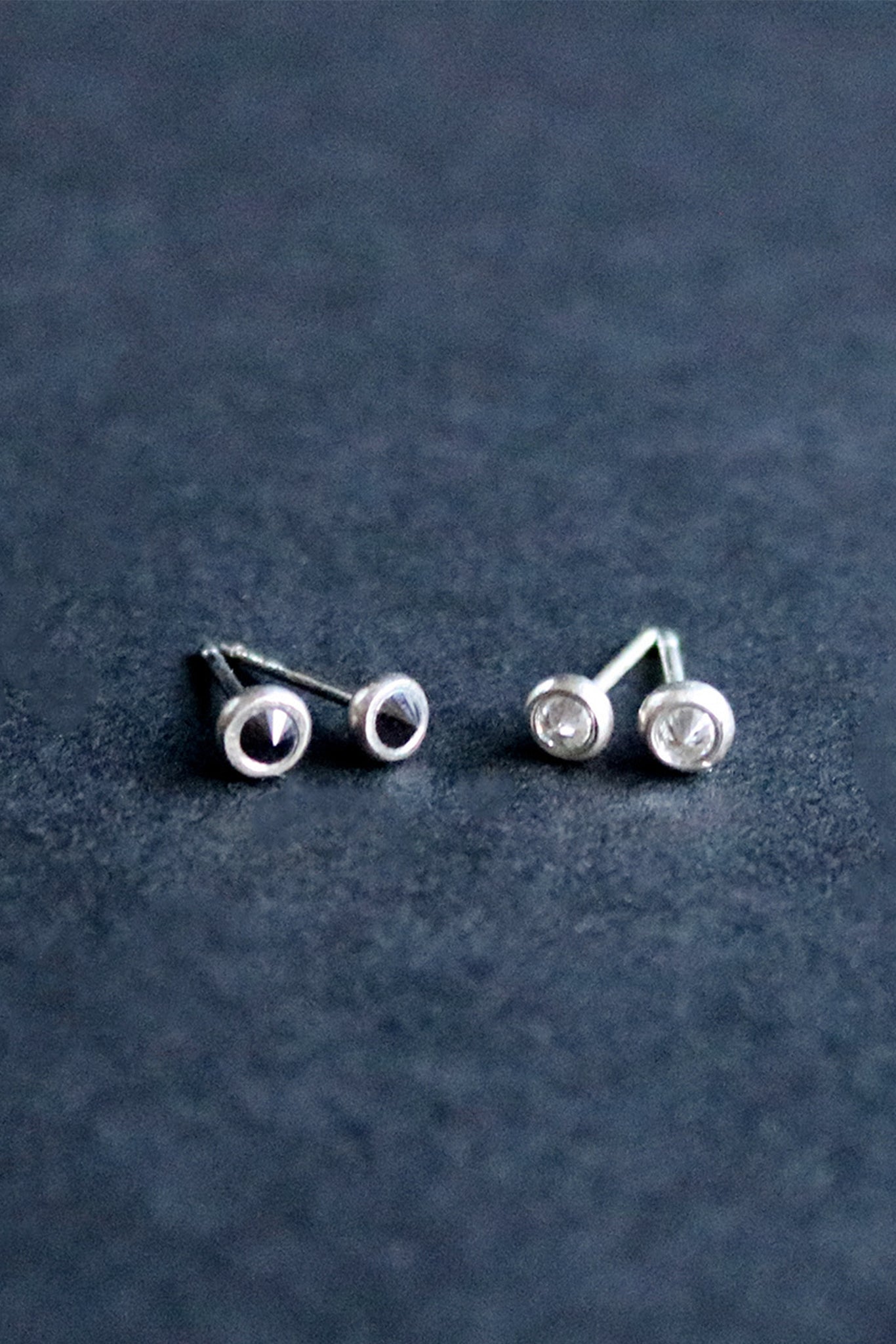 Inverted white Diamond Studs | Polished Silver