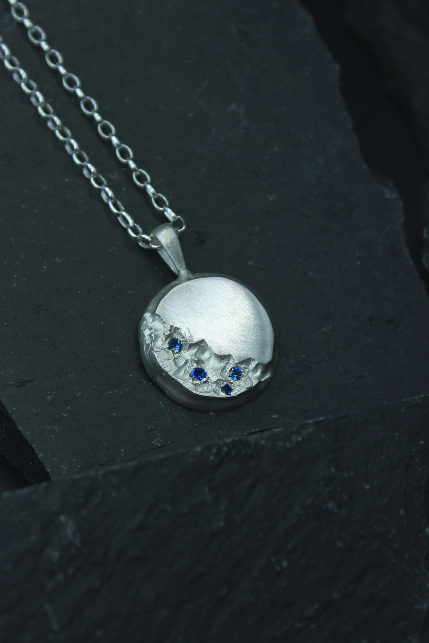 Fracture Pendant | Silver + Blue Spinel