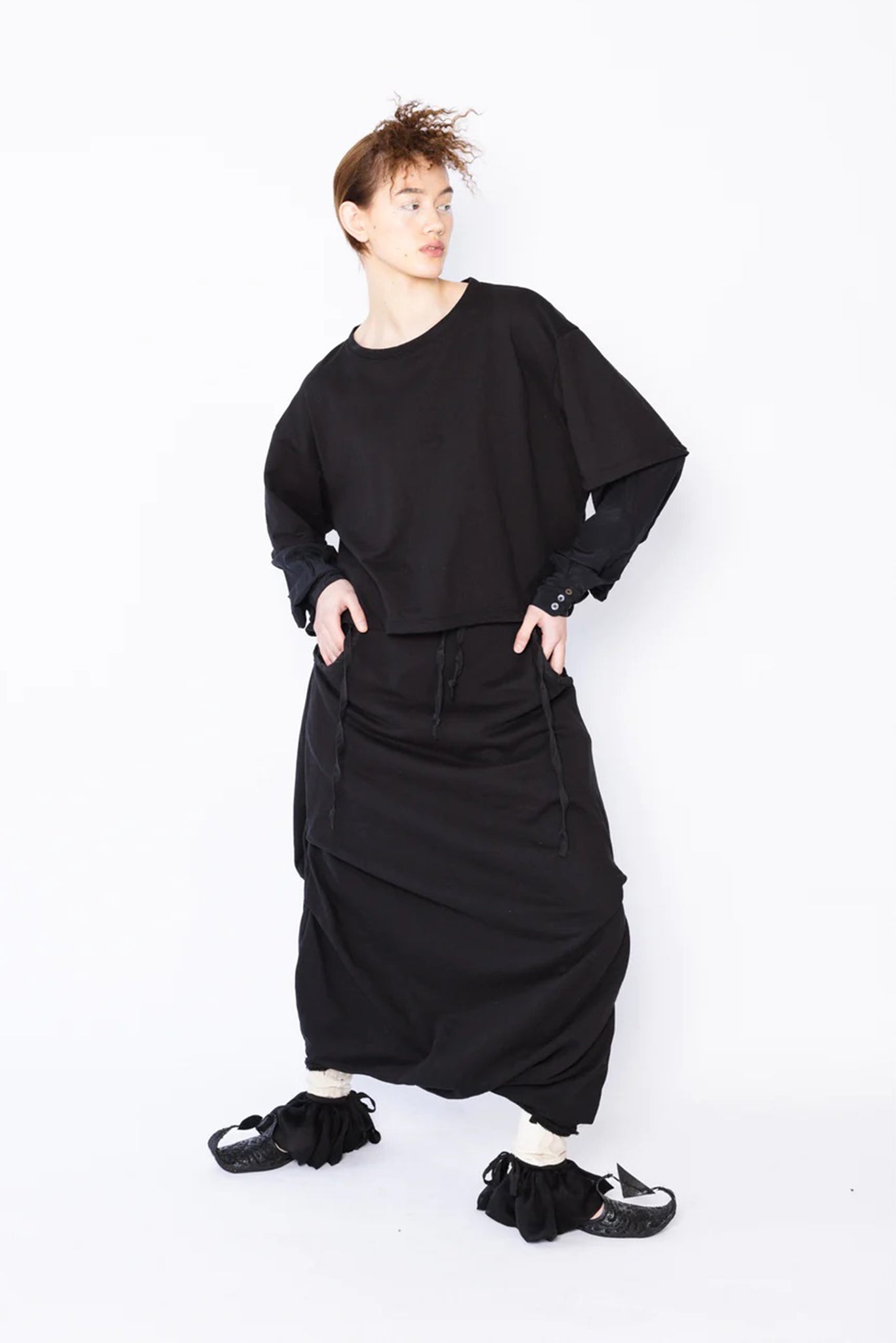 Big Pleat Skirt | Linen | Black