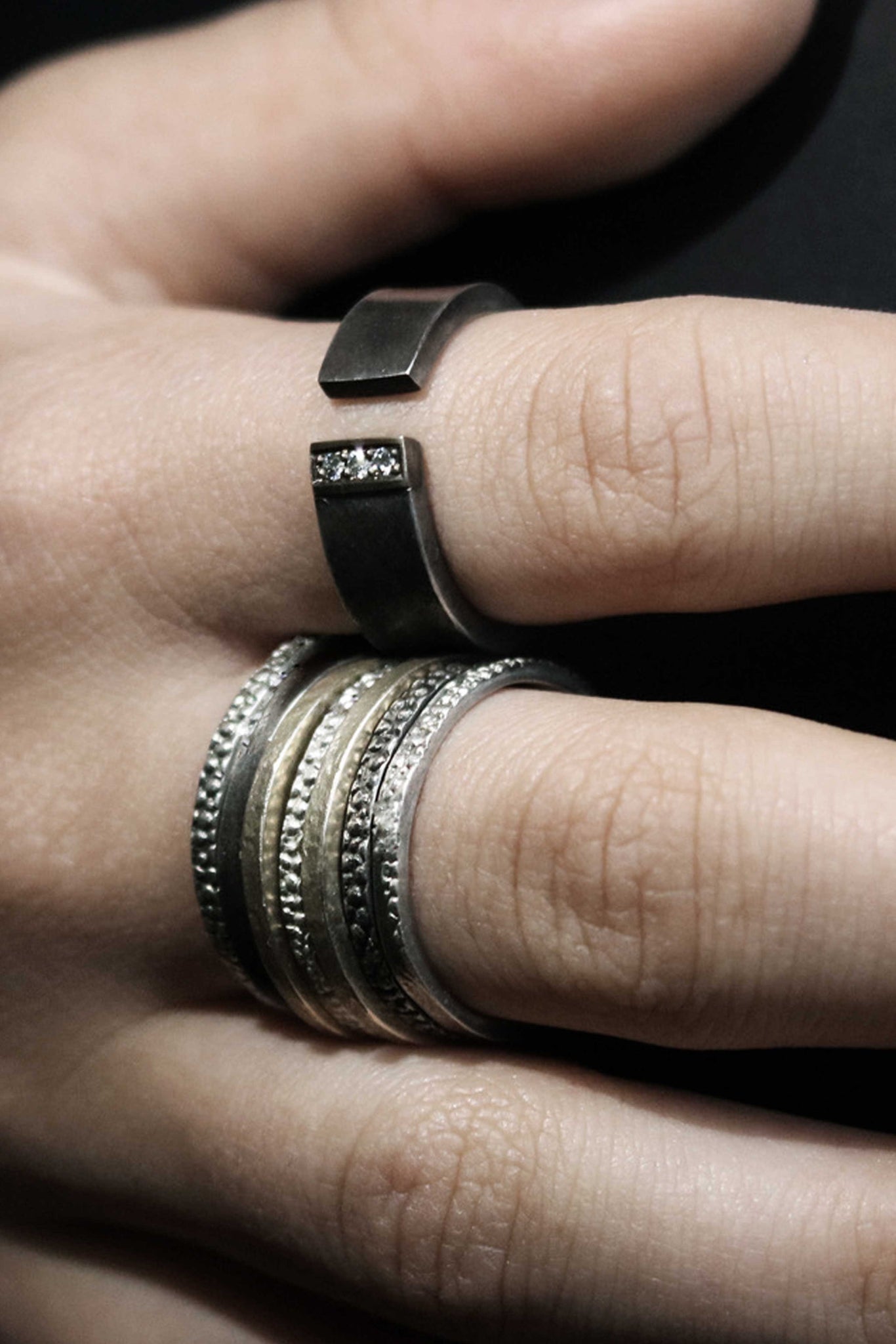 Fine Stacker Rings | Stg Silver + Gold mix | Set of 3