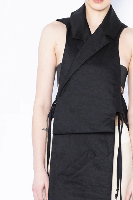 The Vest | Linen + Silk | Black