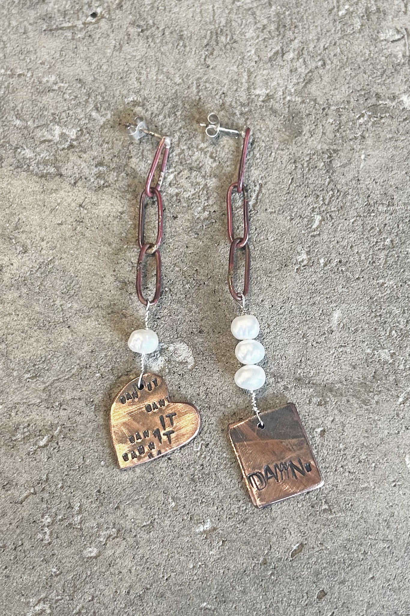 #W017 Where are my damn pearls? | Earrings | Oxidised recycled Copper + Seed Pearls