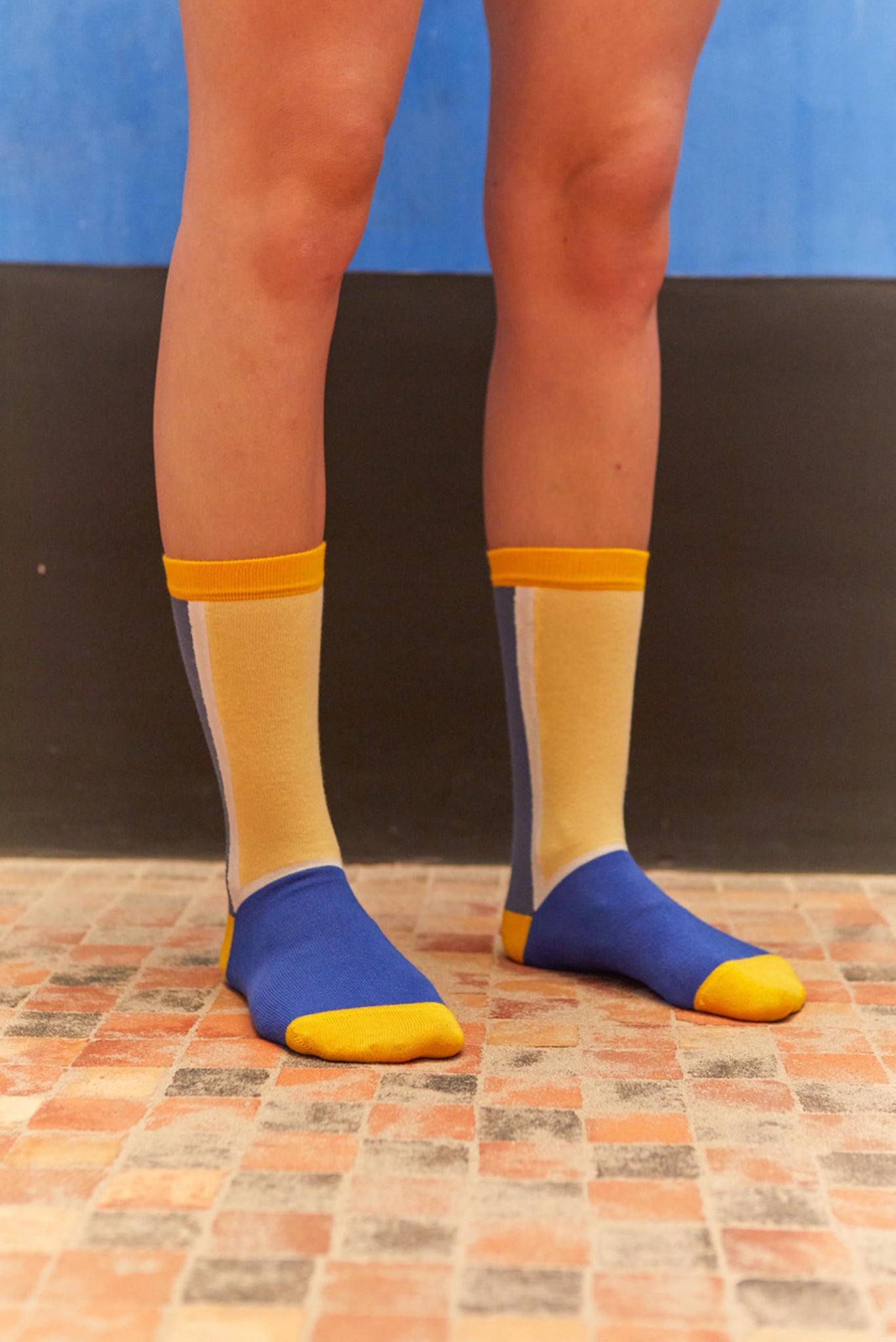 Colour Block Socks | Femme | Riviera Blue Yellow